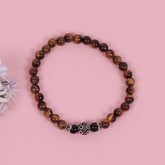 Tiger Eye Beads With Silver Stretch Bracelet